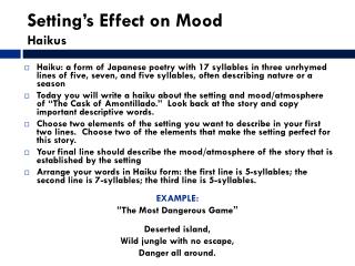 Setting’s Effect on Mood Haikus