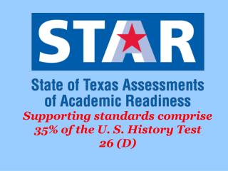 Supporting standards comprise 35% of the U. S. History Test 26 (D)