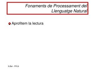 Fonaments de Processament del Llenguatge Natural