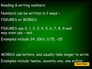 Reading &amp; writing numbers