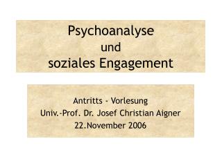 Psychoanalyse und soziales Engagement