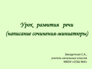 Звездетская С.А., учитель начальных классов МБОУ «СОШ №4»