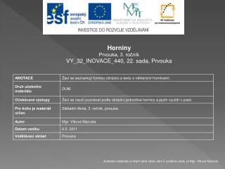 Horniny Prvouka, 3. ročník VY_32_INOVACE_440, 22. sada, Prvouka