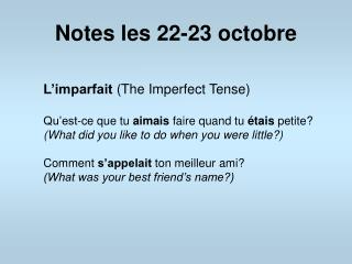 Notes les 22-23 octobre