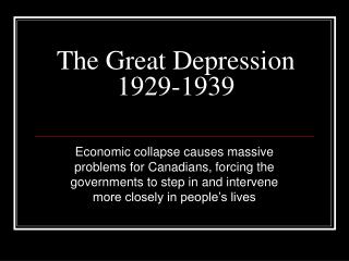 The Great Depression 1929-1939