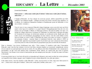 EDUCADEV - La Lettre - Décembre 2003