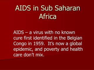 AIDS in Sub Saharan Africa