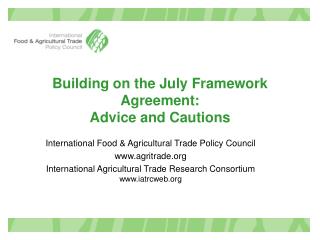 Building on the July Framework Agreement: Advice and Cautions