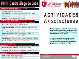 Actividades de la asociación. Último Sábado de mes, a partir de las 12:00