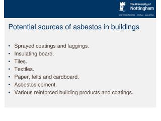 Potential sources of asbestos in buildings