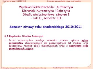Wydział Elektrotechniki i Automatyki Kierunek: Automatyka i Robotyka
