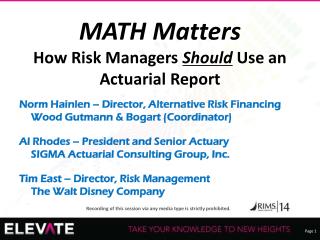 MATH Matters How Risk Managers Should Use an Actuarial Report