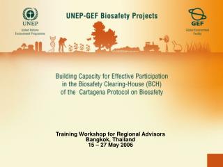 Training Workshop for Regional Advisors Bangkok, Thailand 15 – 27 May 2006