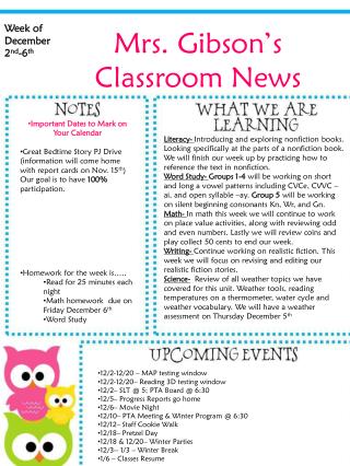 Mrs. Gibson’s Classroom News