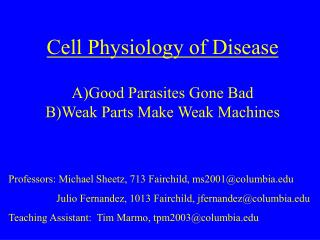 Cell Physiology of Disease A)Good Parasites Gone Bad B)Weak Parts Make Weak Machines