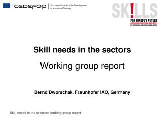 Skill needs in the sectors Working group report Bernd Dworschak, Fraunhofer IAO, Germany