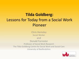 Tilda Goldberg: Lessons for Today from a Social Work Pioneer