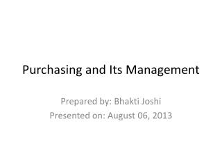 Purchasing and Its Management