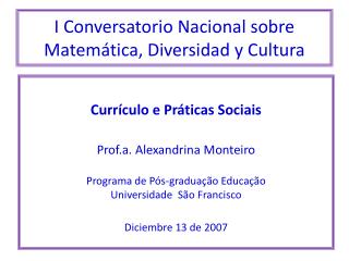 I Conversatorio Nacional sobre Matemática, Diversidad y Cultura