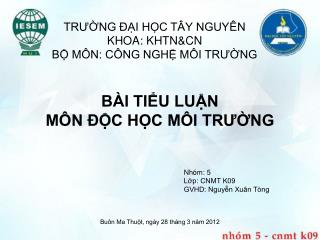 TRƯỜNG ĐẠI HỌC TÂY NGUYÊN KHOA: KHTN&amp;CN BỘ MÔN: CÔNG NGHỆ MÔI TRƯỜNG