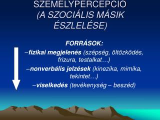 SZEMÉLYPERCEPCIÓ (A SZOCIÁLIS MÁSIK ÉSZLELÉSE)