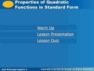 Properties of Quadratic Functions in Standard Form