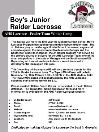 Boy’s Junior Raider Lacrosse