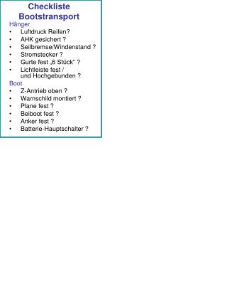 Checkliste Bootstransport