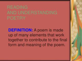 READING AND UNDERSTANDING POETRY