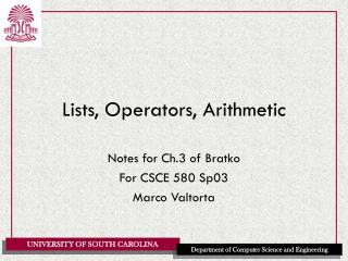 Lists, Operators, Arithmetic