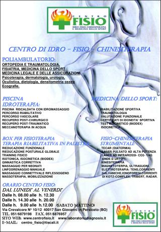 CENTRO DI IDRO - FISIO - CHINESITERAPIA POLIAMBULATORIO: ORTOPEDIA E TRAUMATOLOGIA,