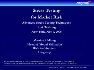 Martin Goldberg Head of Model Validation Risk Architecture Citigroup