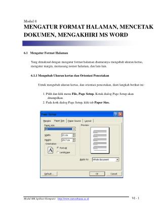 Modul 6 MENGATUR FORMAT HALAMAN, MENCETAK DOKUMEN, MENGAKHIRI MS WORD