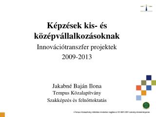 Képzések kis- és középvállalkozásoknak Innovációtranszfer projektek 2009-2013