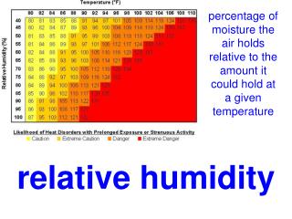 percentage of moisture the air holds relative to the amount it could hold at a given temperature