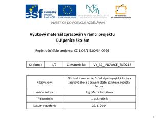 Výukový materiál zpracován v rámci projektu EU peníze školám