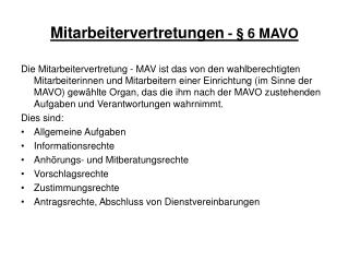 Mitarbeitervertretungen - § 6 MAVO