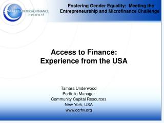 Access to Finance: Experience from the USA