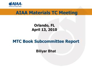 MTC Book Subcommittee Report Biliyar Bhat