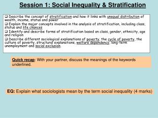 Session 1: Social Inequality &amp; Stratification