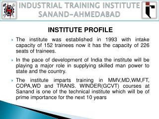 INDUSTRIAL TRAINING INSTITUTE SANAND-AHMEDABAD