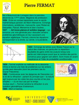 1654 : Echange de lettres avec Blaise Pascal sur le