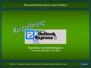 Einrichten von Outlook Express Lesen und Schreiben von E-Mail
