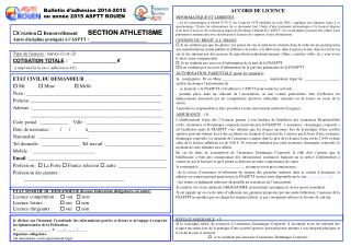 Bulletin d’adhésion 2014-2015 ou année 2015 ASPTT ROUEN