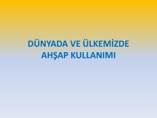 DÜNYADA VE ÜLKEMİZDE AHŞAP KULLANIMI