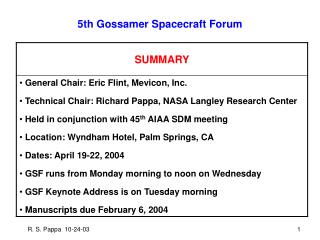 5th Gossamer Spacecraft Forum