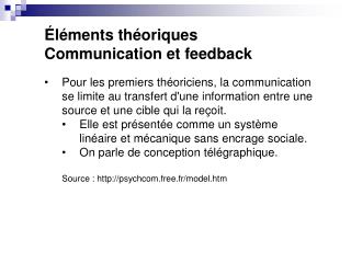 Éléments théoriques Communication et feedback