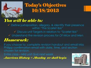 Today’s Objectives 10/18/2013