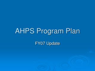 AHPS Program Plan