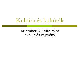 Kultúra és kultúrák